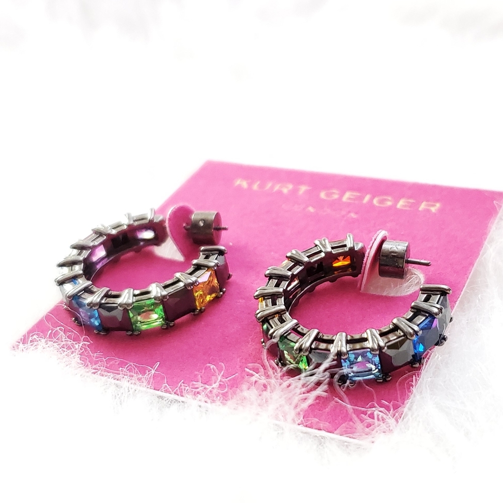 KURT GEIGER LONDON Checkerboard Crystal Hoop Earrings